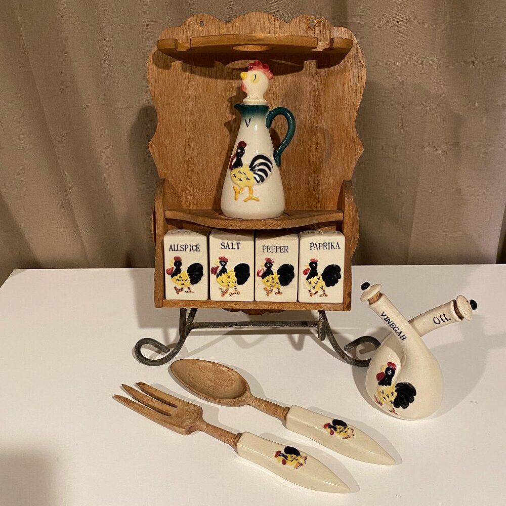 Vintage 10-Piece Rooster Spice Rack Set - Wall Hanging Kitchenβ Decor